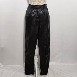 Peck & Peck Women's Size 5/6 Black Genuine Leather Pleat Front Zip Close Pants